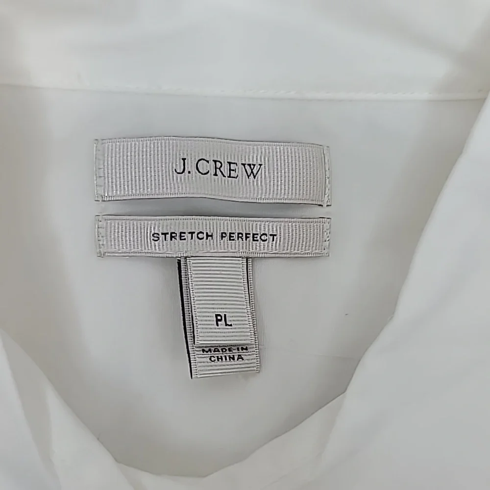 J Crew Stretch Cotton Perfect Fitted Button Front 3/4 Sleeve Blouse/Shirt White